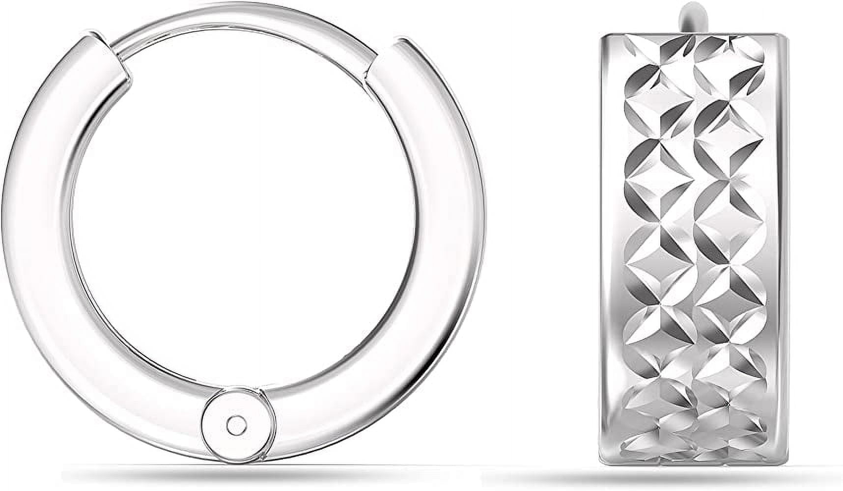 LeCalla 925 Sterling Silver Light-Weight Small Reversible Diamond-Cut Huggies Hoop Earrings for Women and Teen 11MM