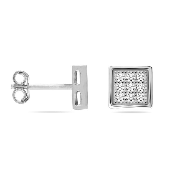 LeCalla 925 Sterling Silver Light-Weight Square Cubic-Zirconia Micro Pave SMALL Stud Earrings for Women and Teen 8MM