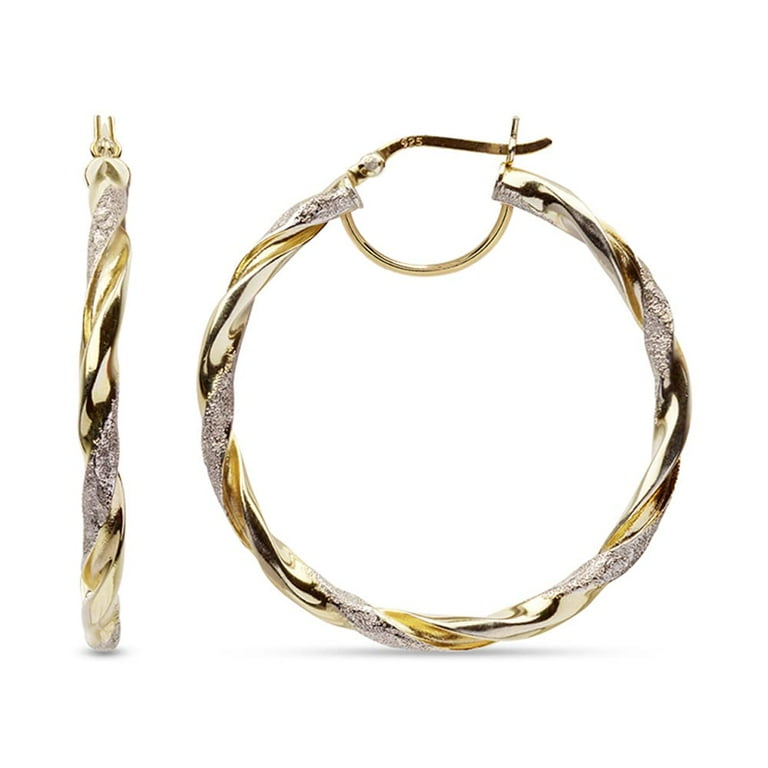 LeCalla 925 Sterling Silver Light Weight Two Tone Big Hoop