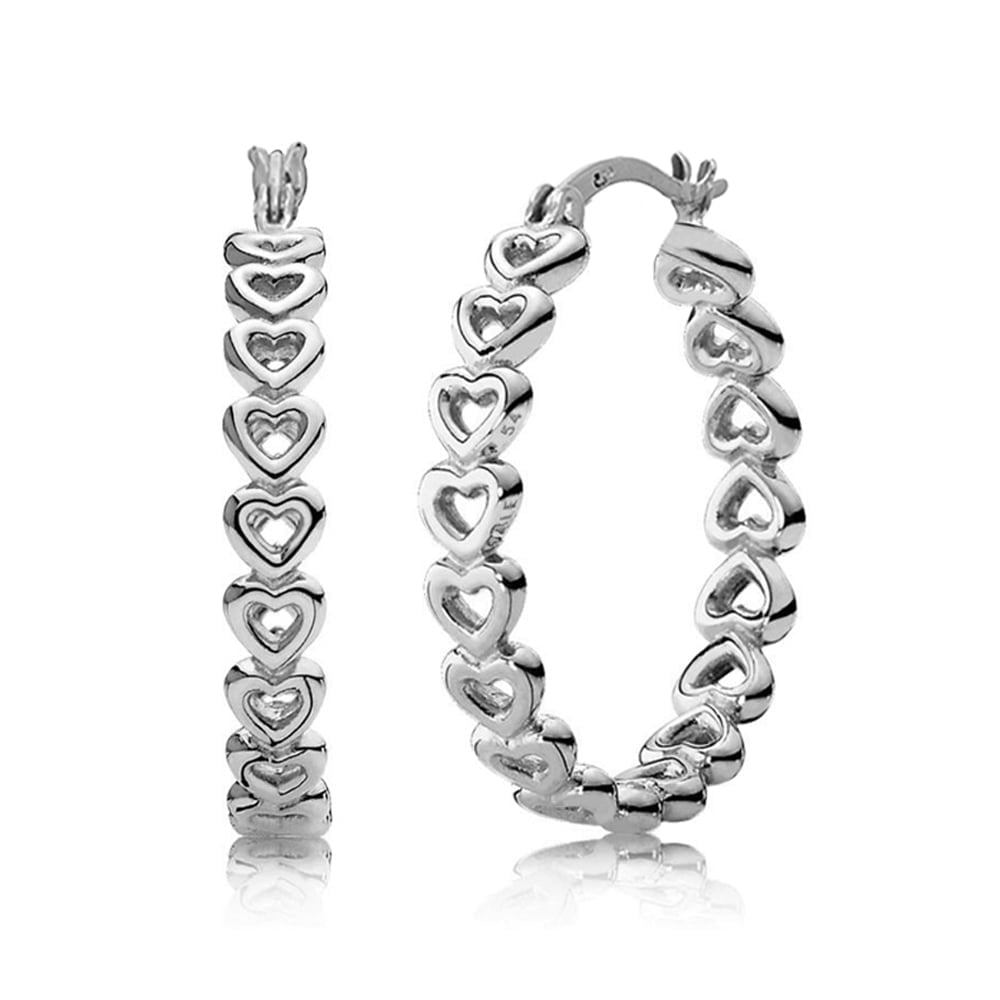 LeCalla 925 Sterling Silver Love Heart Infinity Linked Click Top Hoop Earrings Jewelry for Women and Teen 26MM