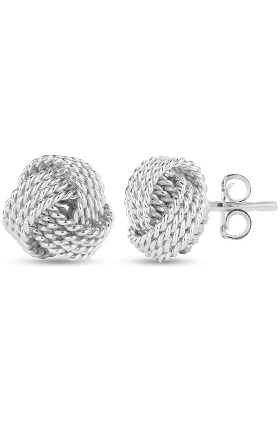 Sterling Silver Love Knot Stud Earrings, Anti-Tarnish Jewelry Gift for Women and Teen, 8MM