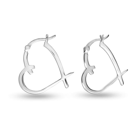 LeCalla 925 Sterling Silver Love Theme Heart Hoop Earrings Lightweight Click-Top Small Heart Shape Hoops Earring for Women 25MM