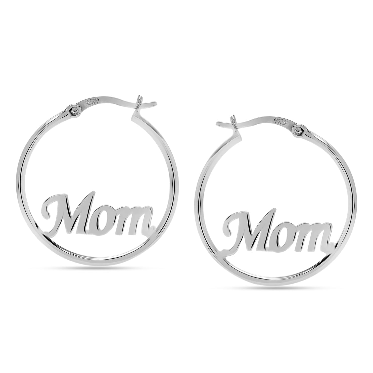 LeCalla 925 Sterling Silver Mom Small Hoop Earrings for Women Teen Round Handmade Woven Letter Earrings Click-Top Hoops Earrings 25 MM
