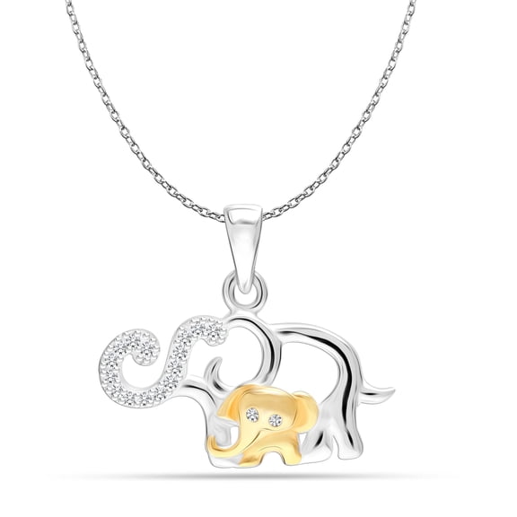 LeCalla 925 Sterling Silver Mother Elephant Charm Pendant Necklace Jewelry Gifts for Women and Teen 18MM