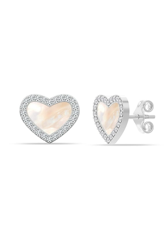 925 Sterling Silver Mother of Pearl CZ Heart Stud Earrings Jewelry Gifts for Women and Teen 10MM