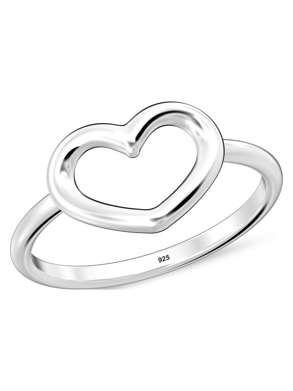 925 Sterling Silver Hypoallergenic High Polish Open Heart Ring for Women (Size - 6)