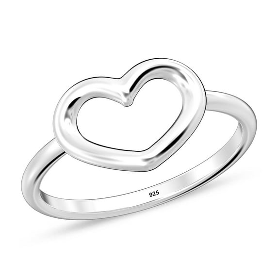 LeCalla 925 Sterling Silver Open Heart Ring for Teen Hypoallergenic High Polish Rings for Women Size - 8
