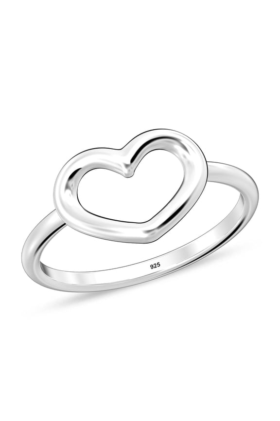 925 Sterling Silver Open Heart Ring for Teen Hypoallergenic High Polish Rings for Women Size - 8