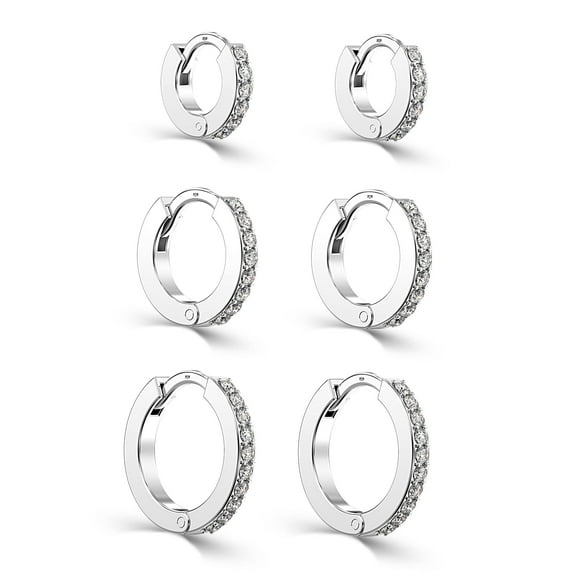 LeCalla 925 Sterling Silver Small Hoop Earrings Hypoallergenic CZ Huggie Jewelry for Women, 8MM 10MM 12MM