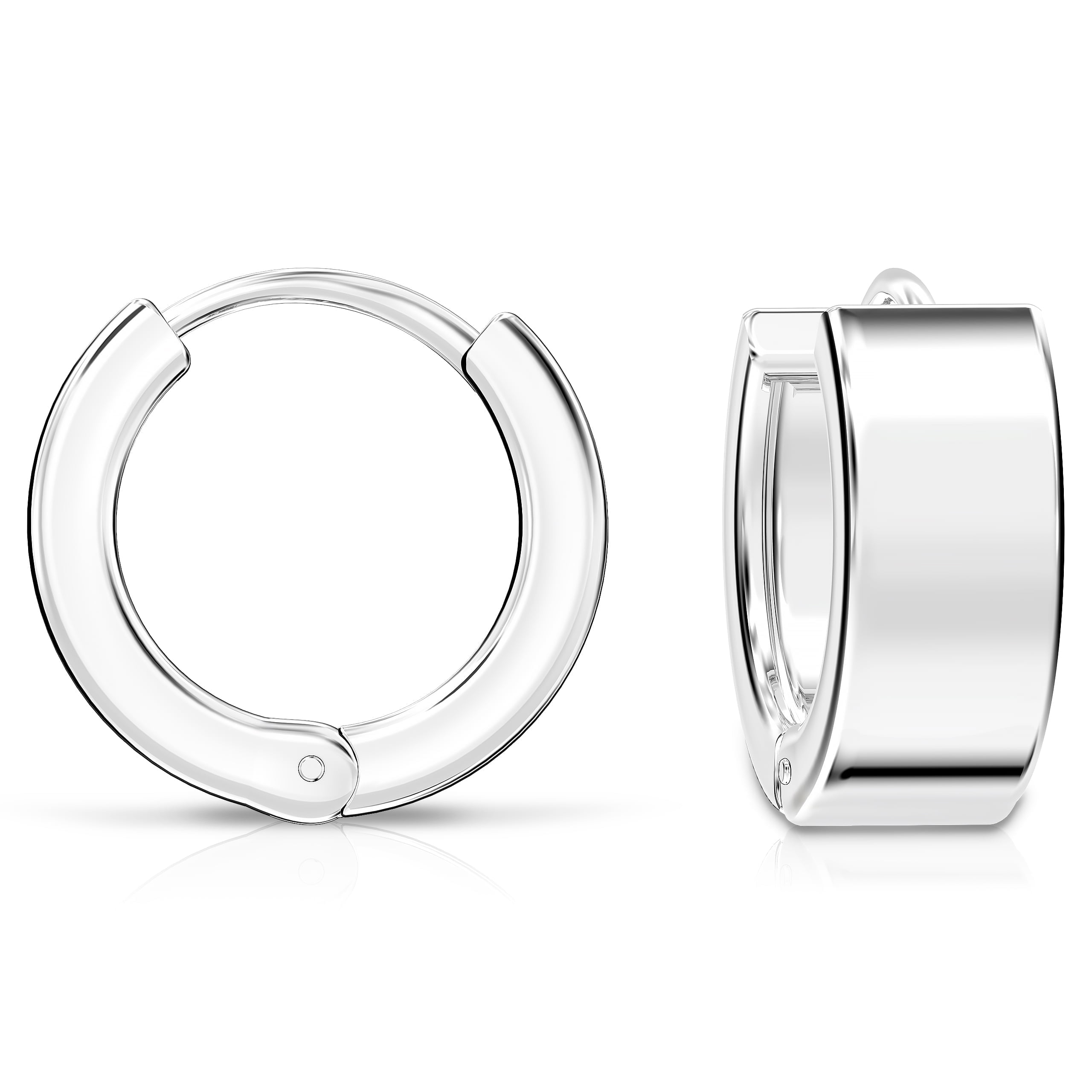 LeCalla 925 Sterling Silver Reversible Small Huggies Hoop Earrings Jewelry for Women and Teen 11MM
