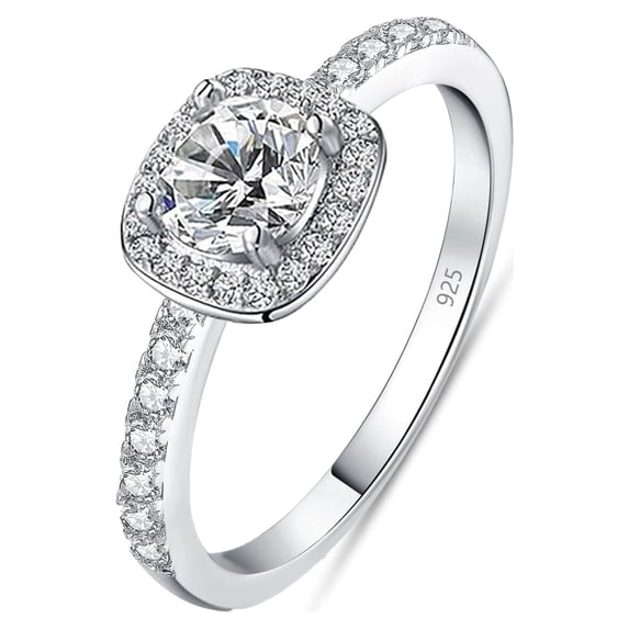 LeCalla 925 Sterling Silver Rhodium Plated Rings Cushion Cut Cubic Zirconia CZ Engagement Rings Wedding Bands for Women Promise Rings for Her (Size - 5)