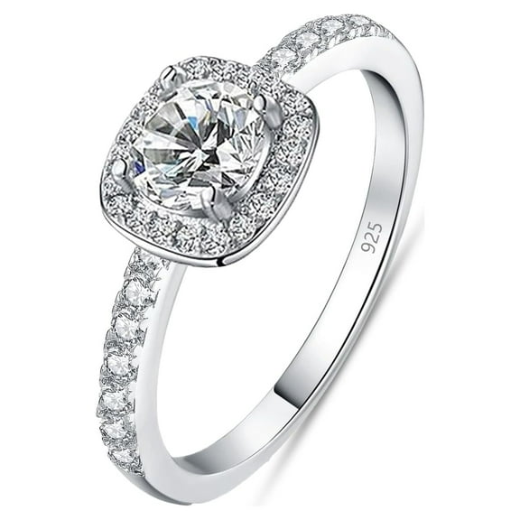 LeCalla 925 Sterling Silver Rhodium Plated Rings Cushion Cut Cubic Zirconia CZ Engagement Rings Wedding Bands for Women Promise Rings for Her (Size - 5)