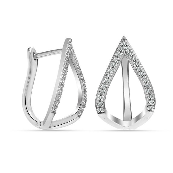 LeCalla 925 Sterling Silver Rhodium Plated Small CZ Hoop Earrings Cubic Zirconia Teardrop Latch Back Hoop Earrings for Teen 20MM