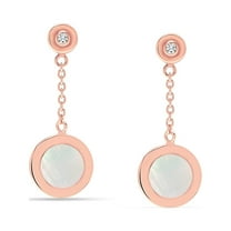 LeCalla 925 Sterling Silver Rose Gold-Plated CZ Mother Of Pearl Drop Dangler Earrings for Women and Teen 32MM