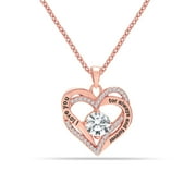 LeCalla 925 Sterling Silver Rose Gold Plated I Love You Always and Forever Engraved CZ Heart Pendant Necklace for Women and Teen Girls 18" Inch