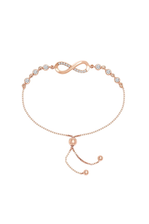 925 Sterling Silver Rose Gold-Plated Italian CZ Infinity Bolo Bracelet for Women Teen 8.5" Inch