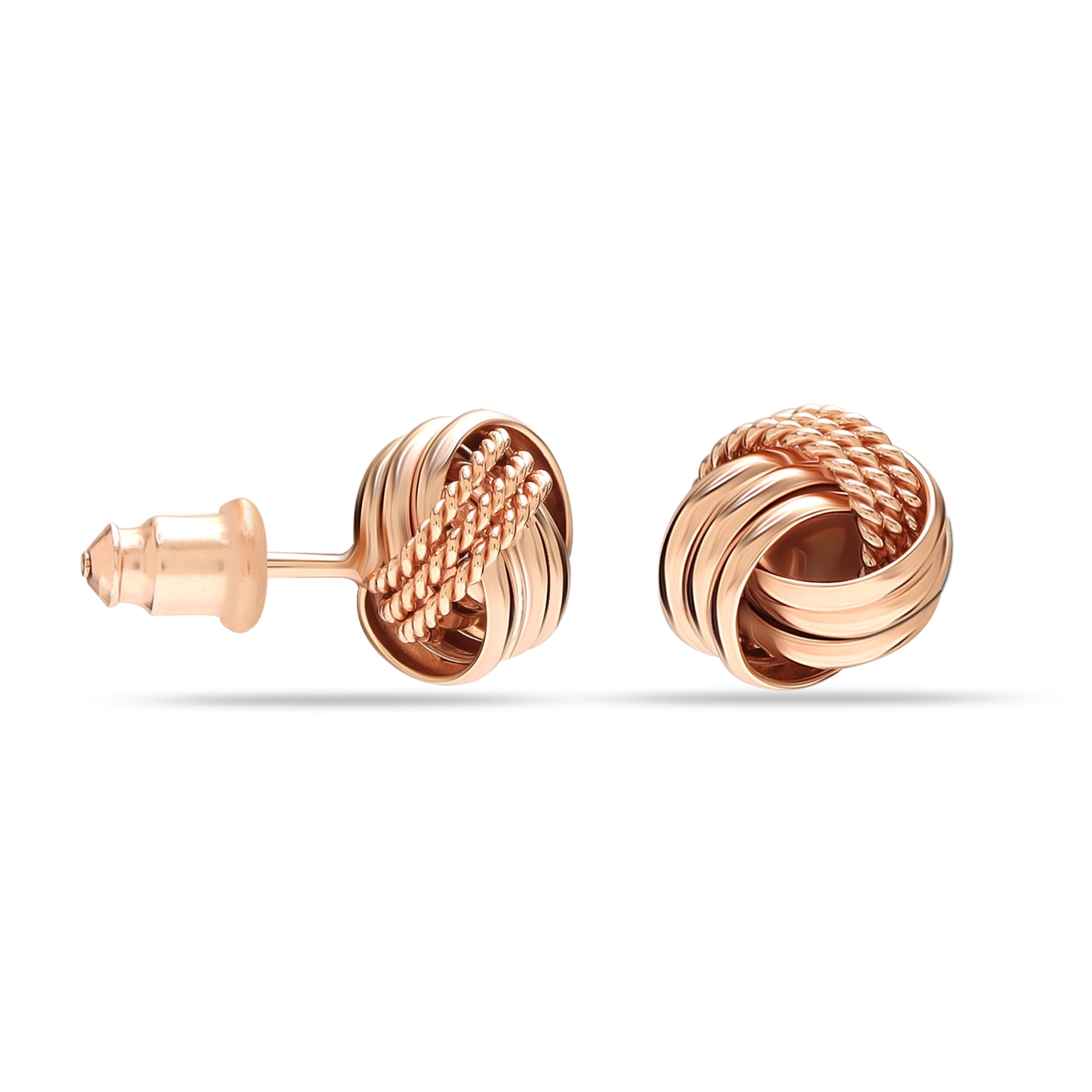 LeCalla 925 Sterling Silver Rose-Gold Plated Love Knot Stud Earrings for Women and Teen 10MM