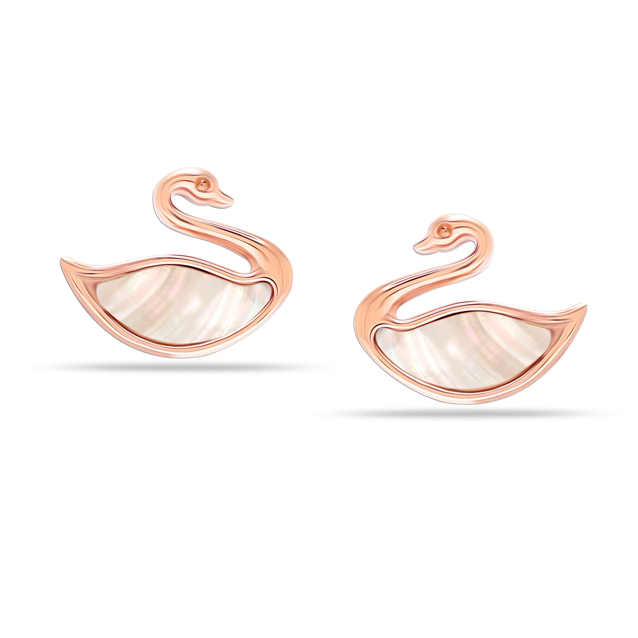 LeCalla 925 Sterling Silver Rose Gold-Plated Mother of Pearl Duck Stud Earrings for Women 10MM