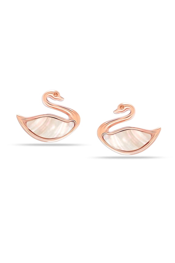 925 Sterling Silver Rose Gold-Plated Mother of Pearl Duck Stud Earrings for Women 10MM