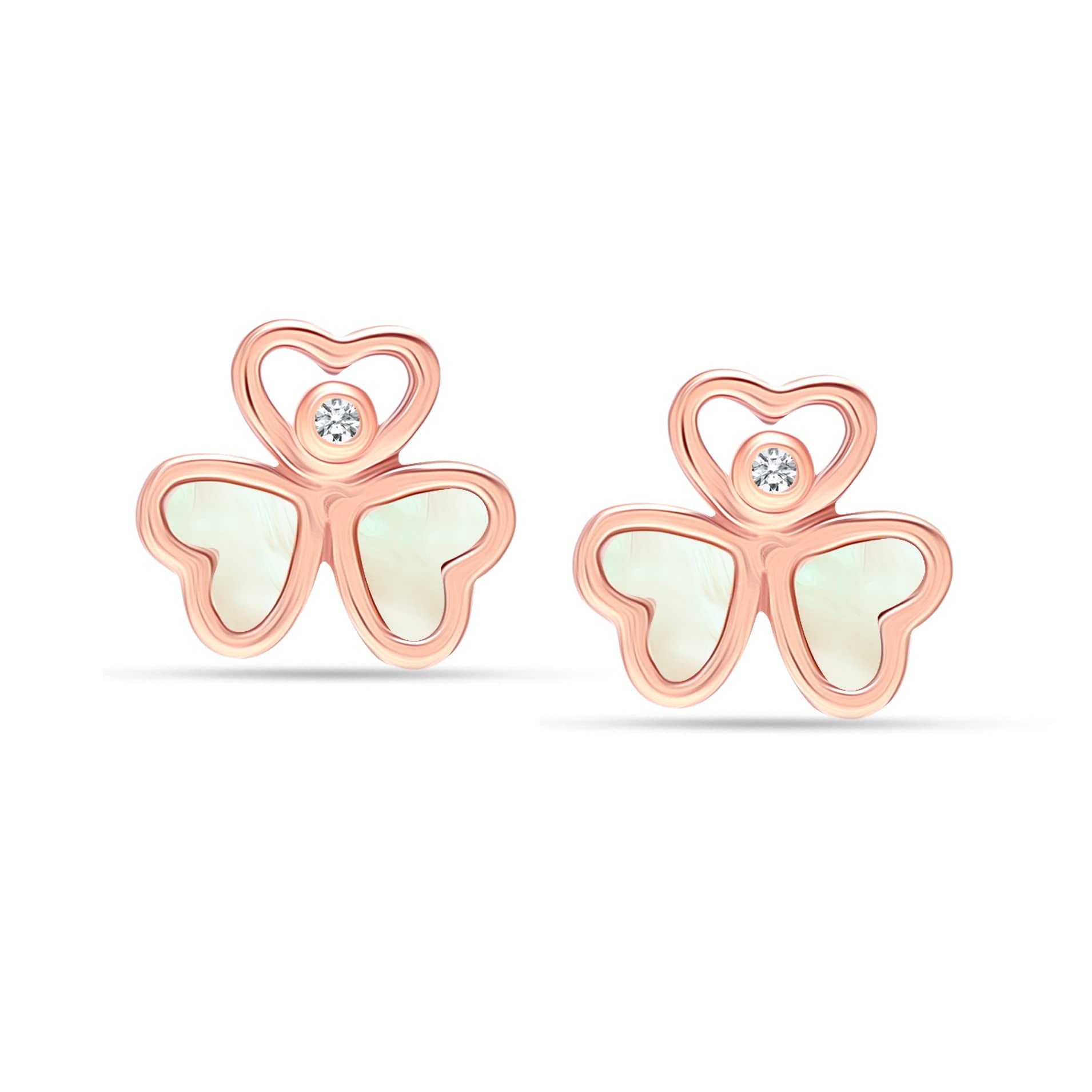 LeCalla 925 Sterling Silver Rose Gold-Plated Mother of Pearl Happy Hearts Wings Stud Earrings for Women and Teen 10MM