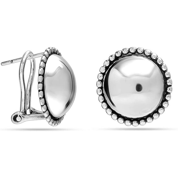 LeCalla 925 Sterling Silver Round Antique Dome Omega Back Stud Earrings Jewelry Gifts for Women and Teen 15MM