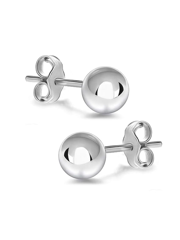 Sterling Silver Anti-Tarnish Round Ball Post Stud Earrings, 7MM