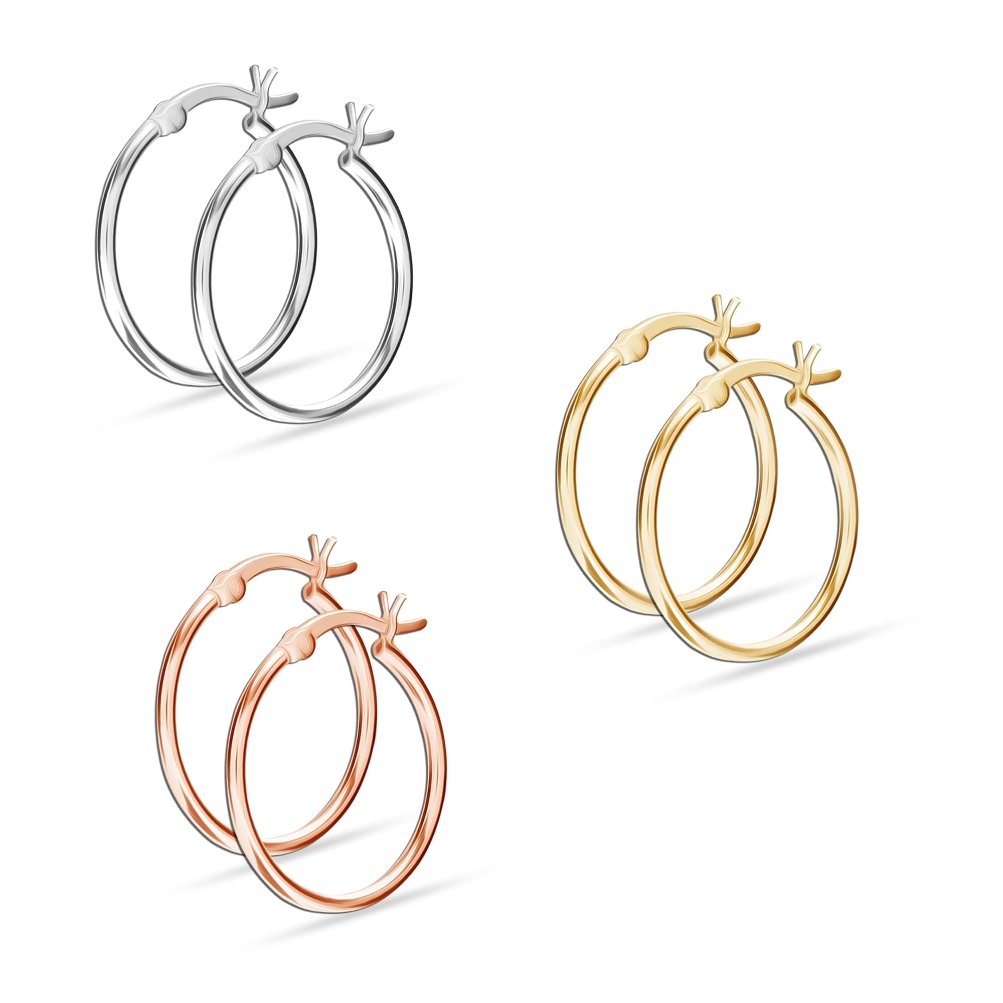 Shuxin Set Di 3 Paia Di Orecchini A Cerchio In Argento 925 E Oro Rosa, Misure 13/16/20 Mm, Ipoallergenici, Per Donna E Uomo - 3