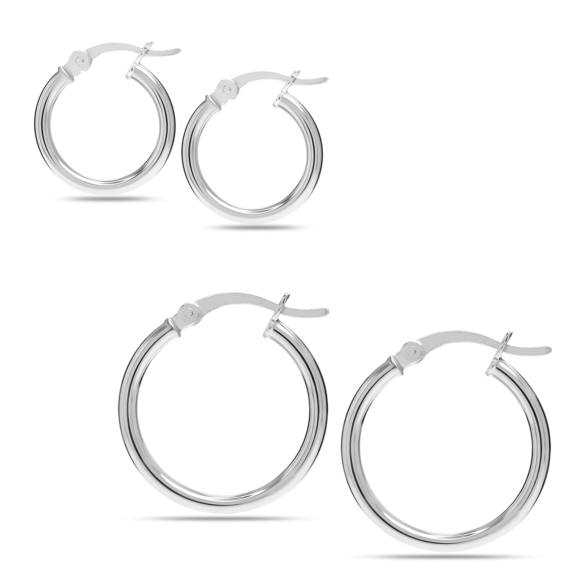 LeCalla 925 Sterling Silver SMALL Hoop Earrings Trendy Jewelry Set of 2 Pairs Classic Italian Click-Top Light-Weight Hoop Earrings for Women and Teen (15MM, 20MM)