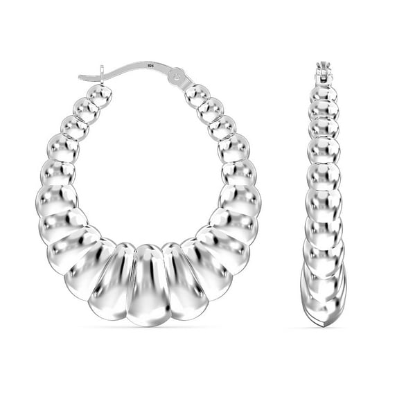 LeCalla Sterling Silver Anti-Tarnish Shrimp Hoop Earrings for Women and Teen, 35MM
