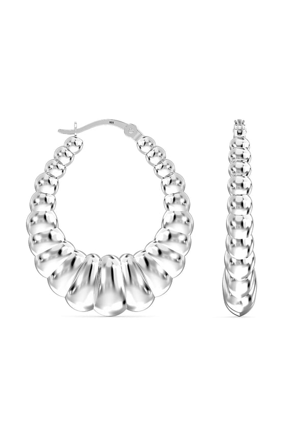 Sterling Silver Anti-Tarnish Shrimp Hoop Earrings for Women and Teen, 35MM