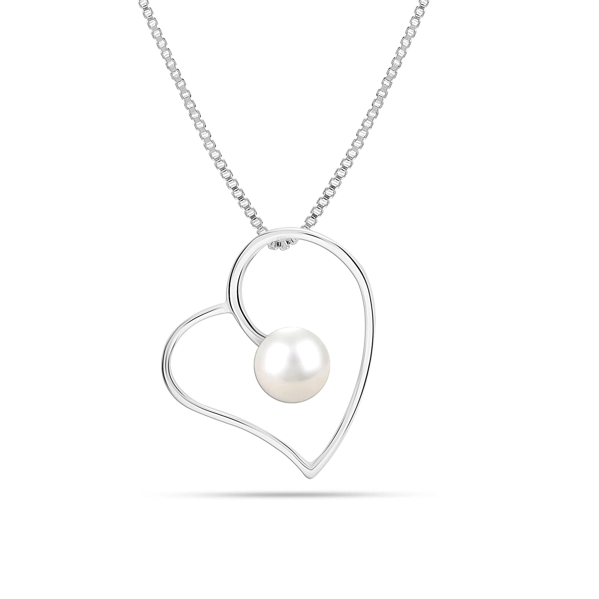 LeCalla 925 Sterling Silver Simulated Pearl Heart Pendant Necklace Jewelry Gifts for Women and Teen 18" Inch