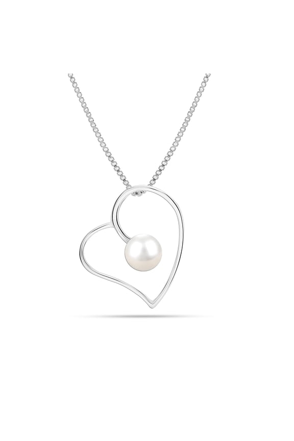925 Sterling Silver Simulated Pearl Heart Pendant Necklace Jewelry Gifts for Women and Teen 18" Inch