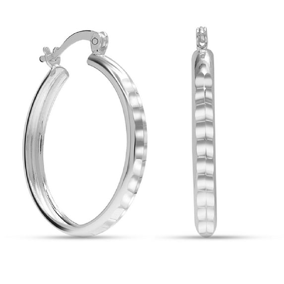 LeCalla 925 Sterling Silver Small Click-Top Hoop Earrings Lightweight Italian 3MM Diamond-Cut Round Classic Hoop Earrings for Women 20MM