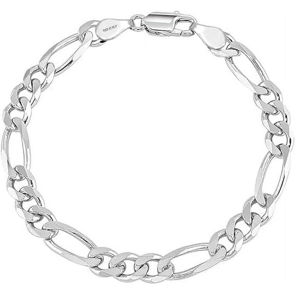 LeCalla Hypoallergenic Sterling Silver 5MM Figaro Chain Bracelet for Men, 9 Inches