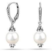 LeCalla 925 Sterling Silver Sterling Silver Simulated Pearl Earrings/Leverback Earring for Women and Teen Girls 35MM - Mothers Day Gift