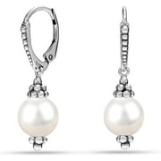 LECALLA 925 Sterling Silver Light-Weight Pearl Beaded Drop Dangling Leverback Earrings for Women and Teen 30MM