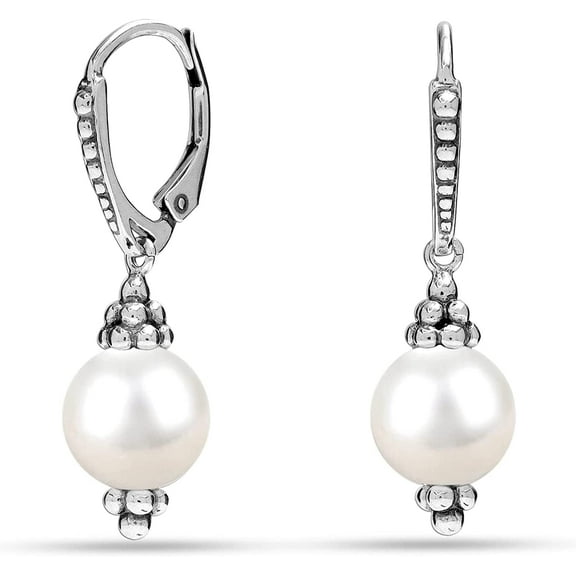 LeCalla 925 Sterling Silver Sterling Silver Simulated Pearl Earrings/Leverback Earring for Women and Teen 35MM