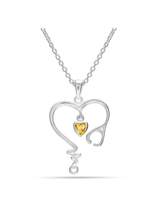 925 Sterling Silver Stethoscope Heartbeat and Heart Symbol Pendant Necklace Gifts for Nurse Doctor and Medical 18" Inch