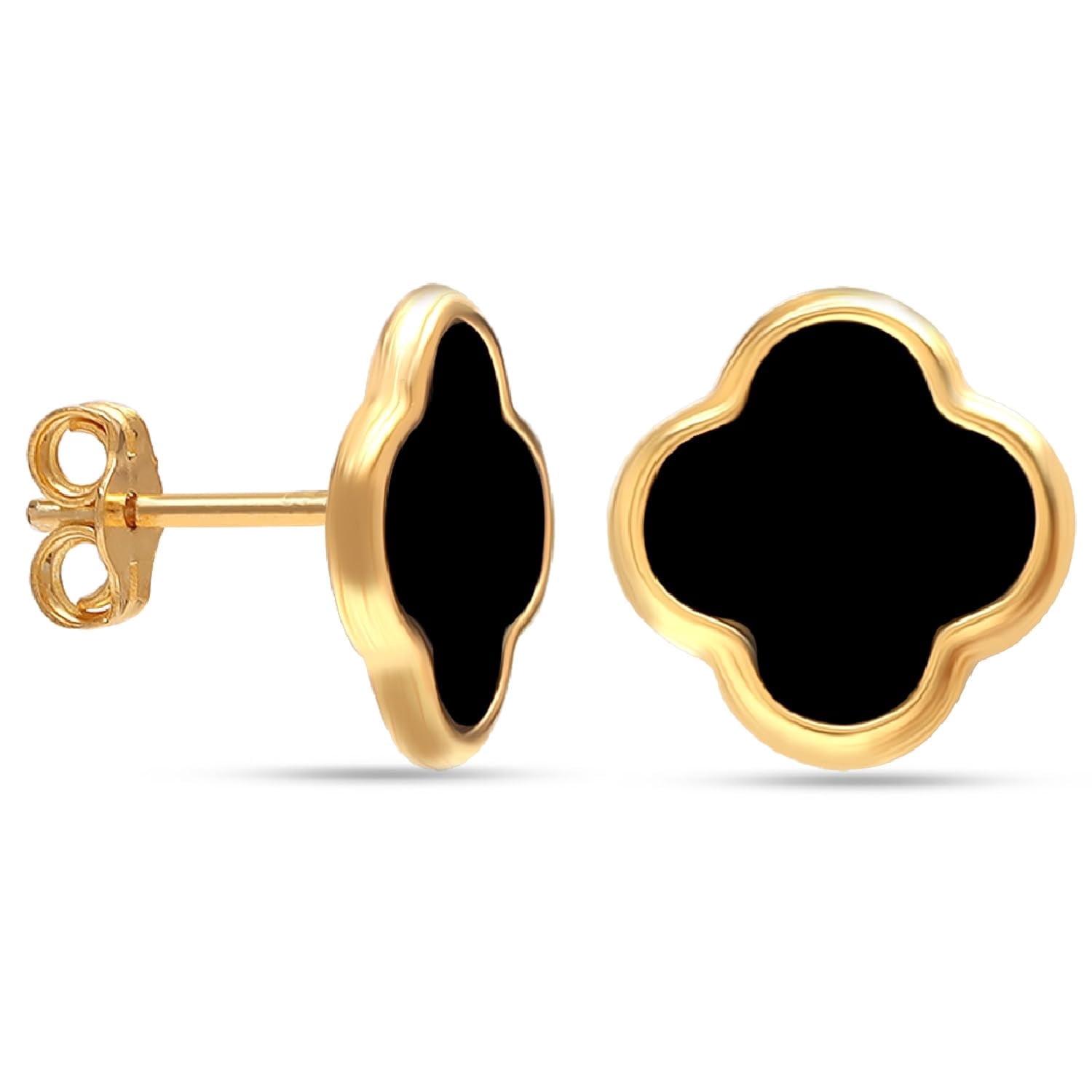 LeCalla 925 Sterling Silver Stud Earrings Women | Black Mother of Pearl Clover Earring