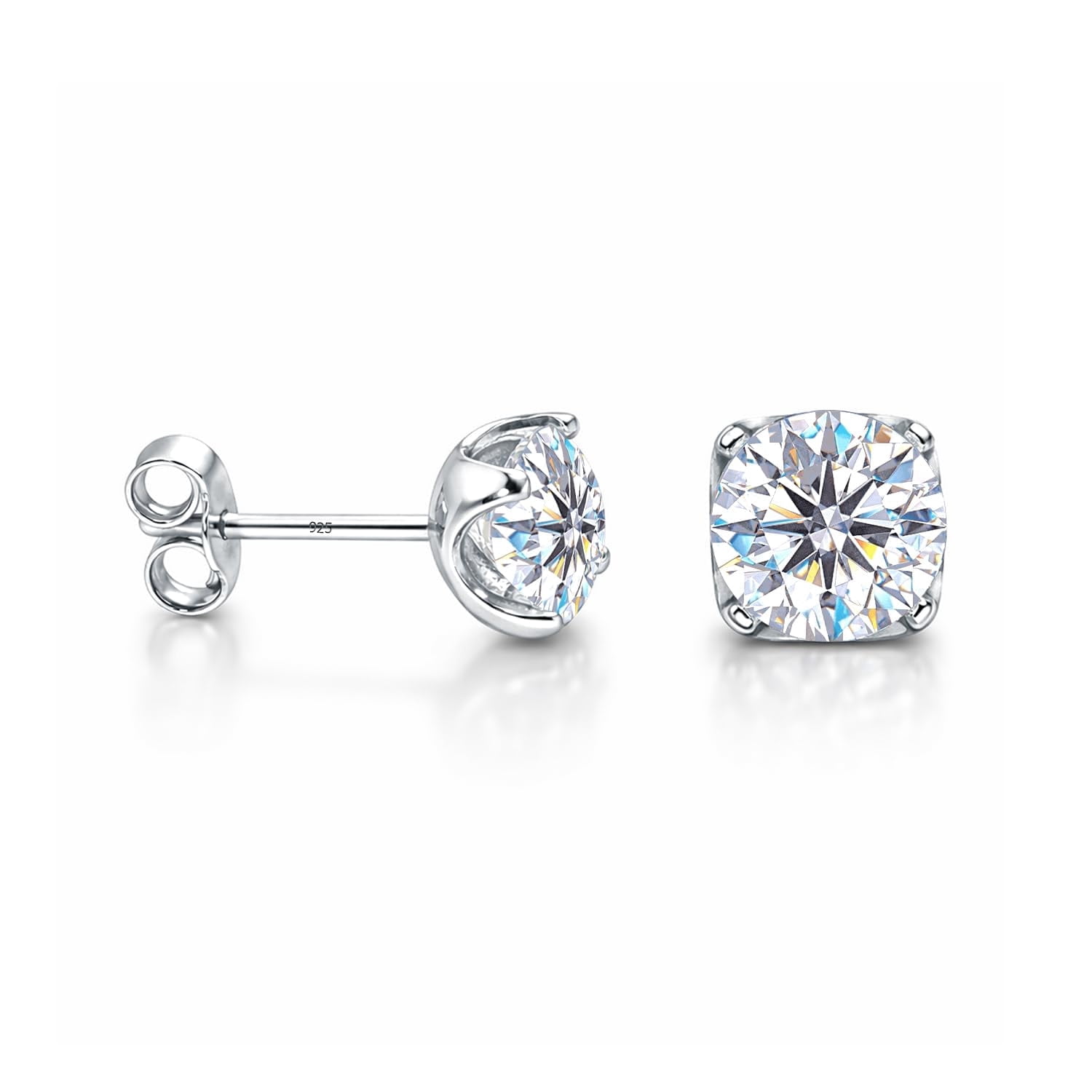 LeCalla 925 Sterling Silver Stud Earrings for Men Women | Unisex Round CZ Classic Studs