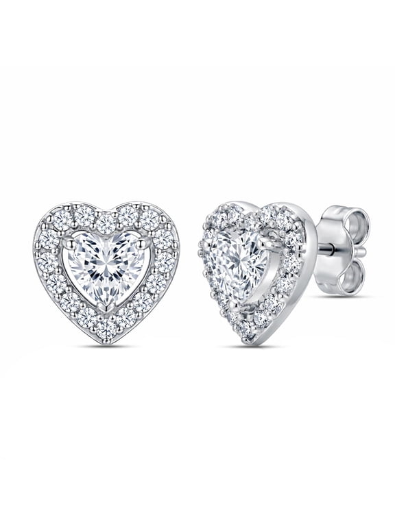 925 Sterling Silver Stud Earrings for Women | Heart-Shaped Cubic Zirconia Stud Earrings