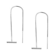 LeCalla 925 Sterling Silver T Bar Box Chain Tassel Drop Dangle Earrings for Women and Teen Girls 80MM - Mothers Day Gifts for Mom