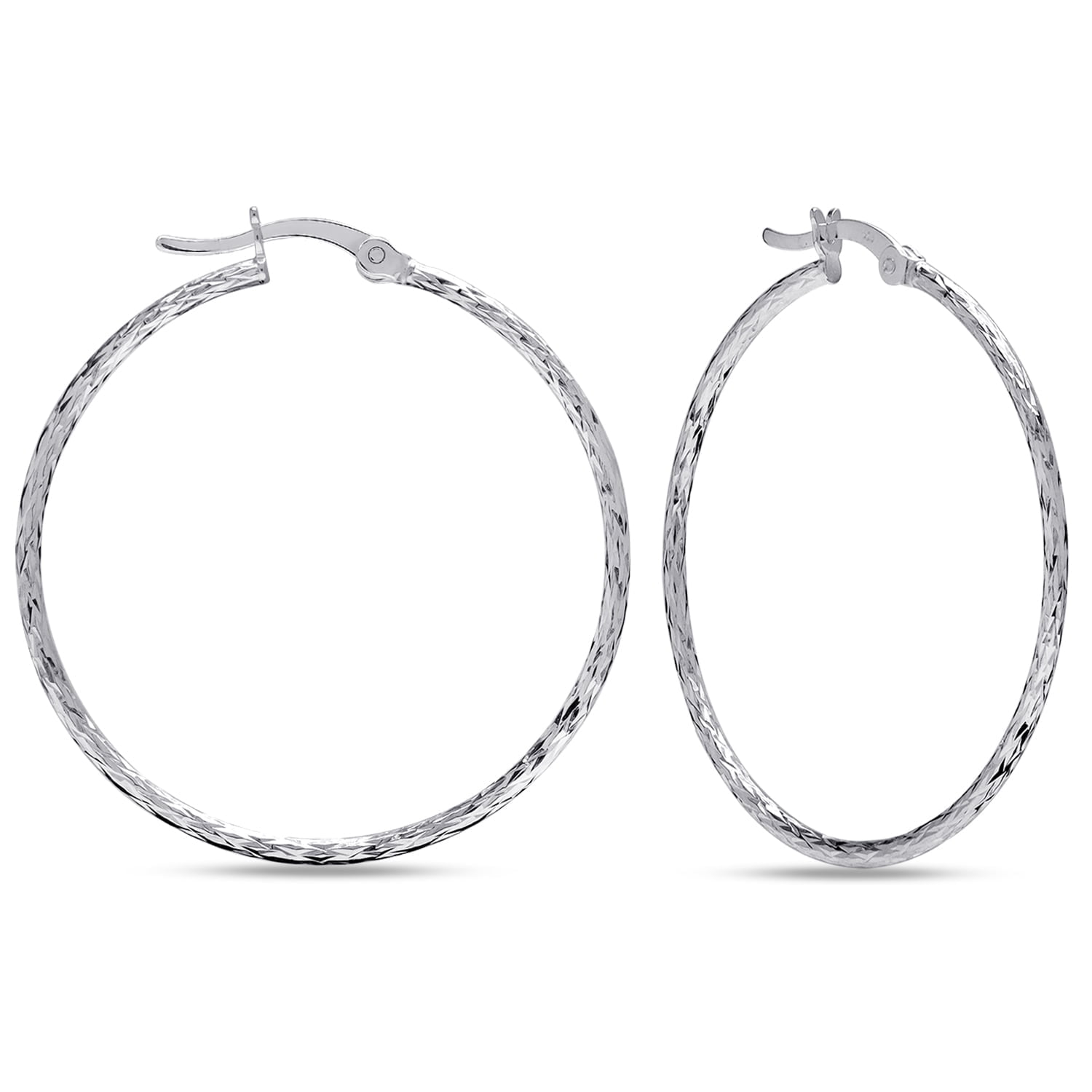 LeCalla 925 Sterling Silver Texture Hoop Earrings for Women | Large Classic Diamond-Cut Textured Hoop Earring | Womens Click-Top Earring Hoops 40MM
