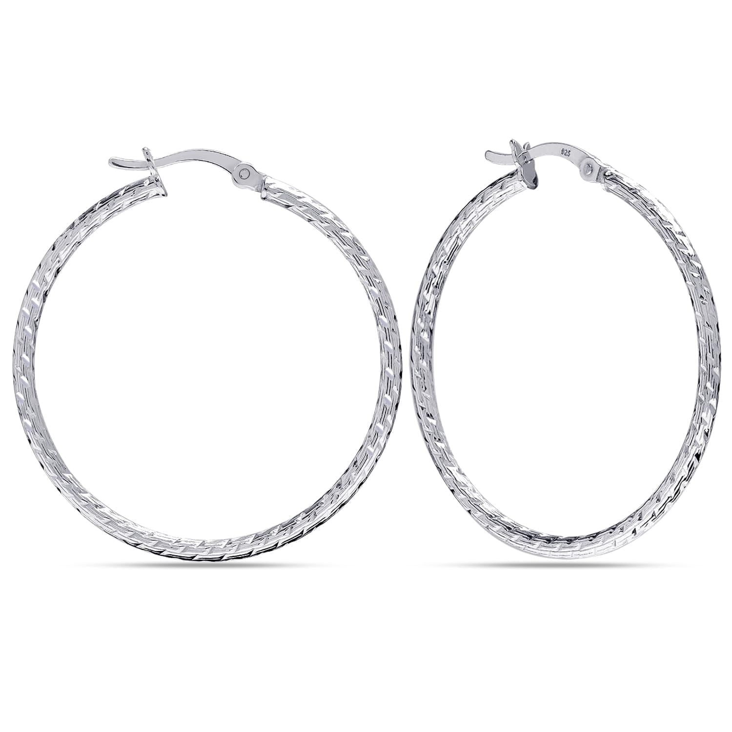 LeCalla 925 Sterling Silver Texture Hoop Earrings for Women | Large Diamond-Cut Twisted Hoop Earring | Womens Click-Top Earring Hoops 40MM