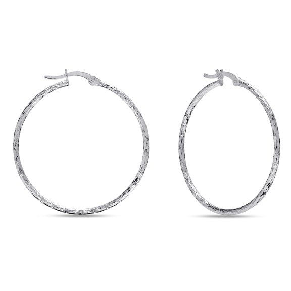 LeCalla 925 Sterling Silver Texture Hoop Earrings for Women | Medium Classic Diamond-Cut Textured Hoop Earring | Womens Click-Top Earring Hoops 30MM