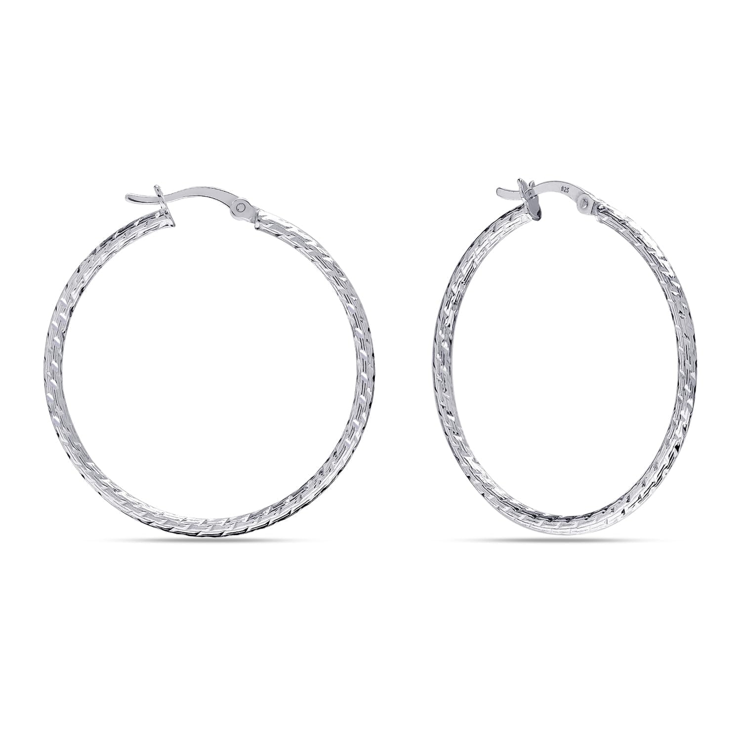 LeCalla 925 Sterling Silver Hoop Earring for Women Diamond-Cut Click-Top Hoop Earring 30MM