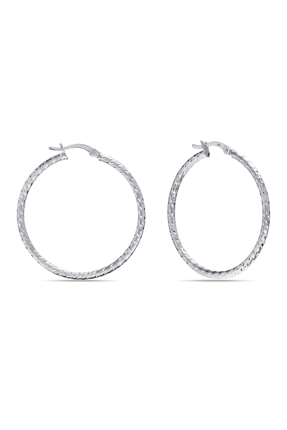 925 Sterling Silver Texture Hoop Earrings for Women | Medium Diamond-Cut Twisted Hoop Earring | Womens Click-Top Earring Hoops 30MM