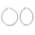 thumbnail image 1 of LeCalla 925 Sterling Silver Texture Hoop Earrings for Women | Medium Diamond-Cut Twisted Hoop Earring | Womens Click-Top Earring Hoops 35MM, 1 of 7
