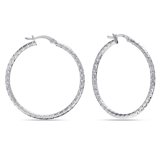 LeCalla 925 Sterling Silver Texture Hoop Earrings for Women | Medium Diamond-Cut Twisted Hoop Earring | Womens Click-Top Earring Hoops 35MM