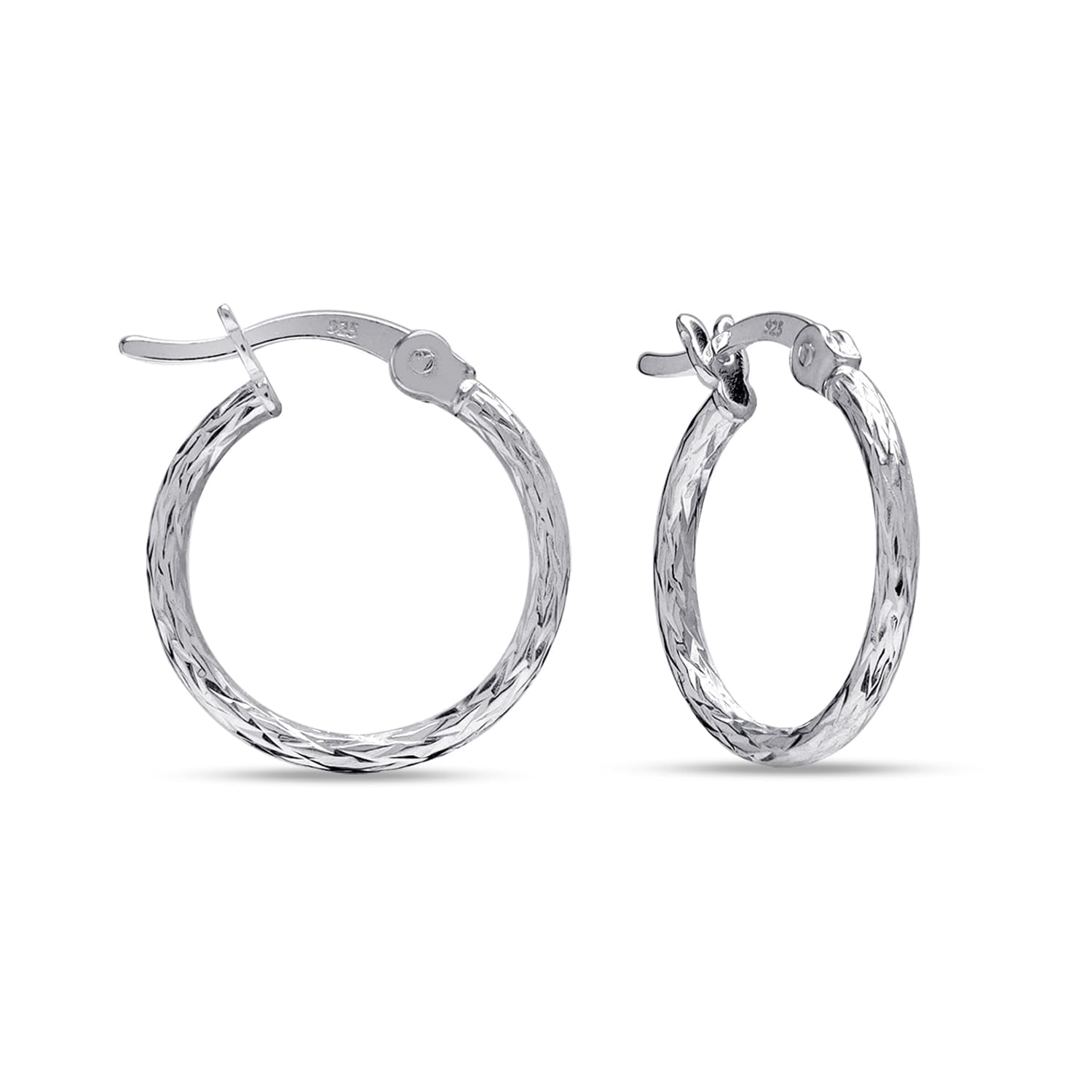 LeCalla 925 Sterling Silver Texture Hoop Earrings for Women | Small Classic Diamond-Cut Textured Hoop Earring | Womens Click-Top Earring Hoops 20MM